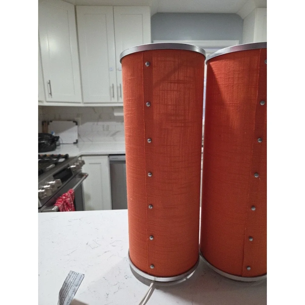 VINTAGE Pair Of IKEA MID-CENTURY MODERN MCM Orange CANISTER LAMP BY ANNE NILSSON